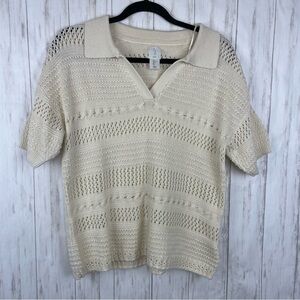 Joie Cream Cotton Blend Sweater Polo Top - Large. Orig $228 Ivory Knit